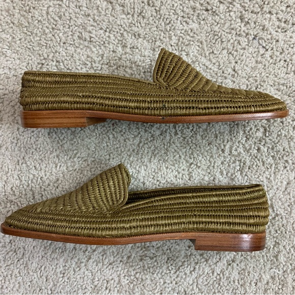 VINTAGE Men's DELMAN Olive HANDMADE Rolled WOVEN RAFFIA Slip On LOAFERS Shoes 10 - Picture 3 of 6